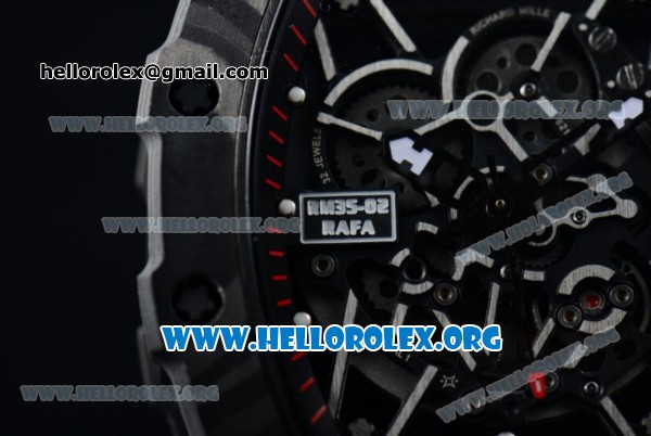 1:1 Richard Mille RM 35-02 RAFAEL NADA Japanese Miyota 9015 Automatic Black PVD Case with Skeleton Dial Black Crown Black Rubber Strap - Click Image to Close